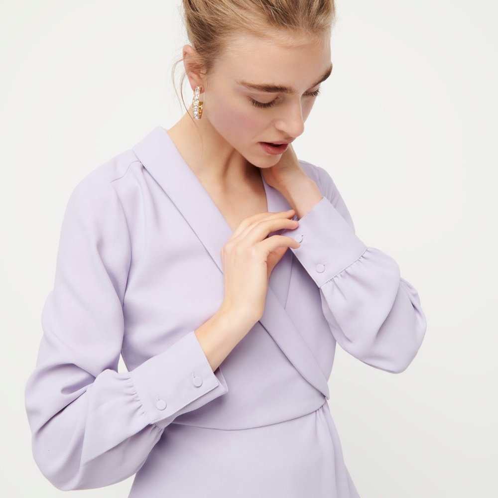 NWT Womens Size 6 or 10 J. Crew Violet Purple Drapey Faux Wrap Top in 365 Crepe - Picture 3 of 4